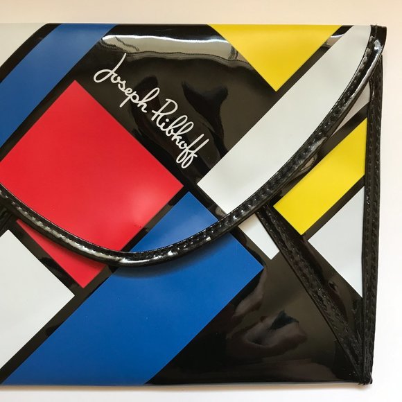 VTG 90's Joseph Ribkoff Clutch Colour Block Black Patent Leather Y2K Style - Picture 7 of 9